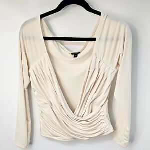 Express Elegant Pleated Drapey Deep Vneck‎ Body Contour Faux Wrap Blouse